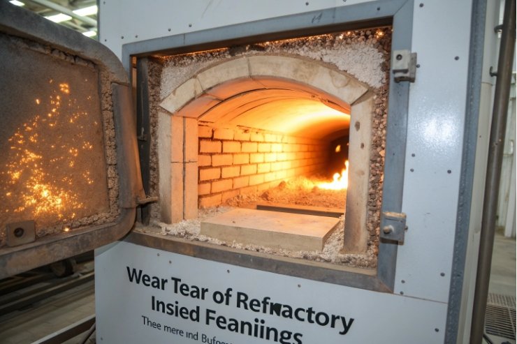 Inside view of furnace showing heat treatment of glass materials