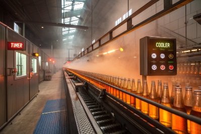 Cooling tunnel conveyor with mist and control panel used for bottle temperature control