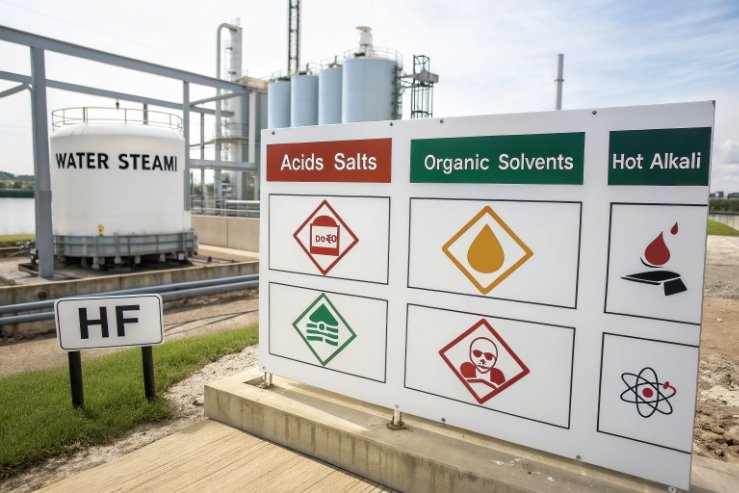 Chemical resistance signage for acids, organic solvents, hot alkali and HF at plant