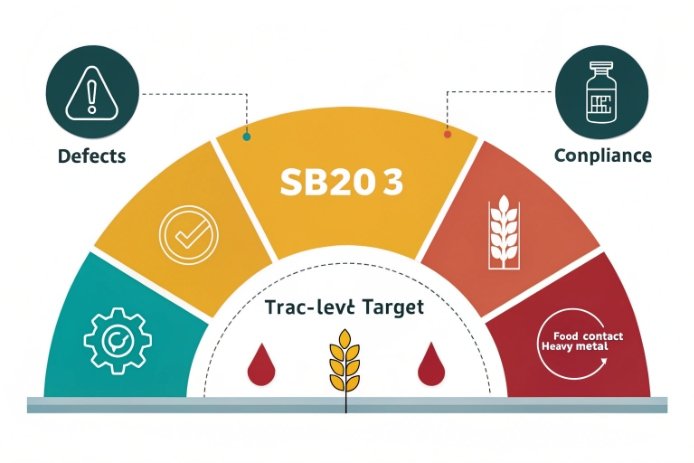 Sb2O3 trace level graphic linking defects, compliance, and food contact heavy metal limits