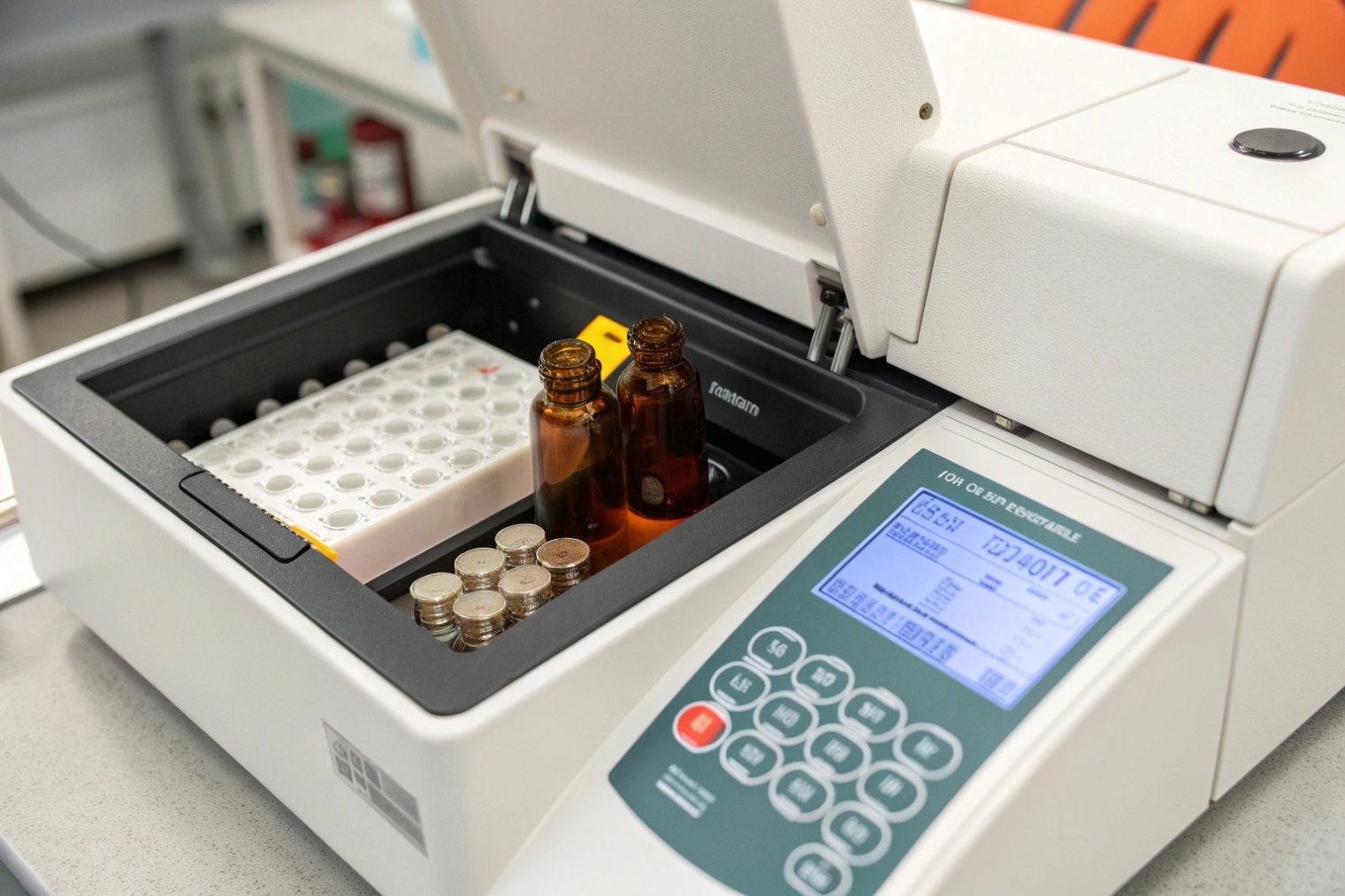 Photostability test equipment with amber vials