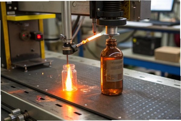 Amber glass bottle laser marked for traceability and quality control