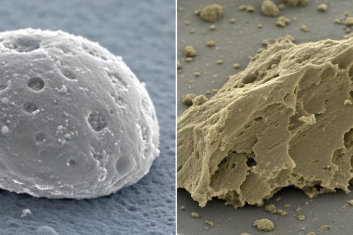 Microscope comparison of porous glass corrosion and fracture surface microstructure samples