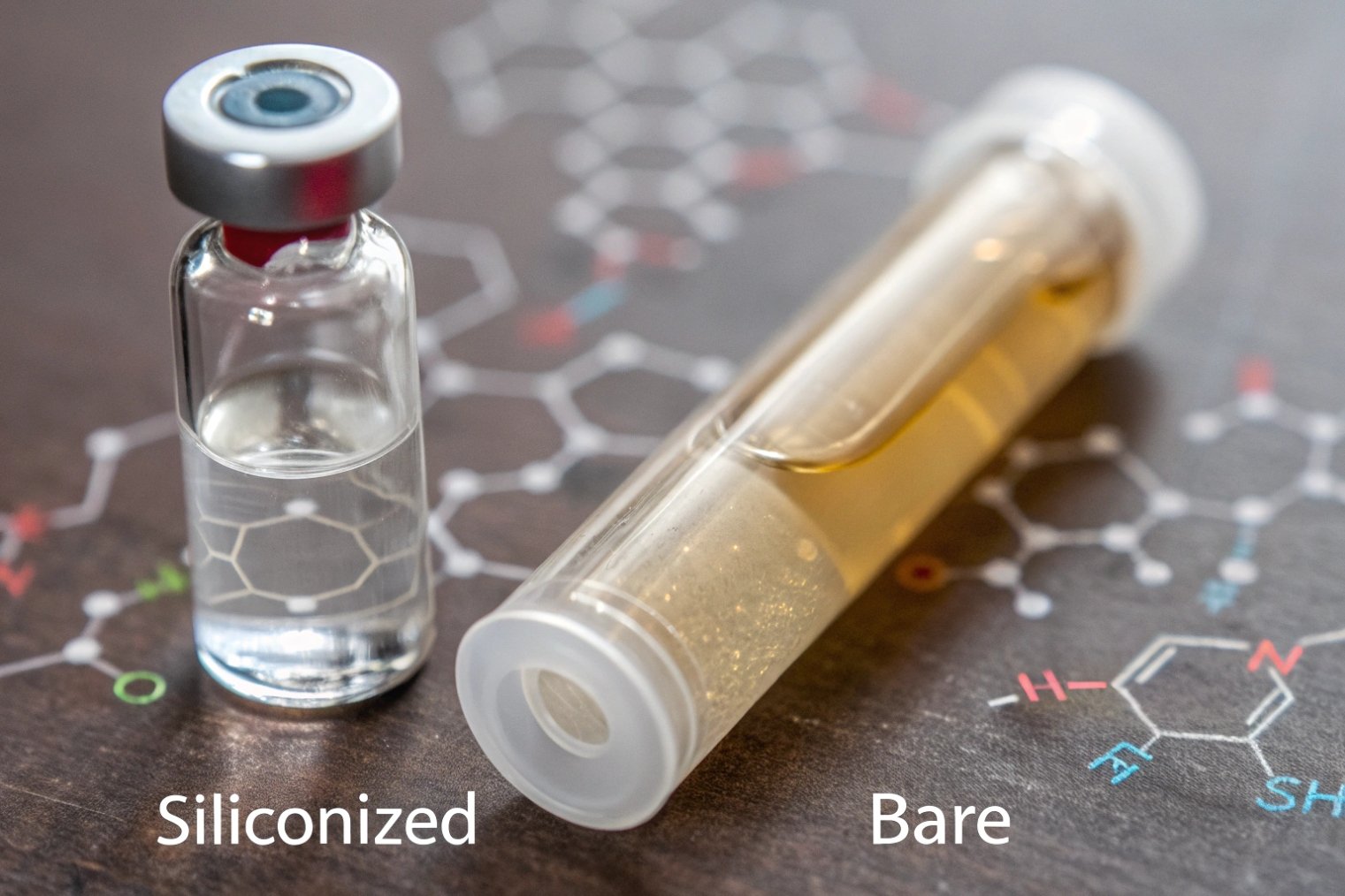 Siliconized versus bare pharmaceutical glass vials comparison with injectable solutions