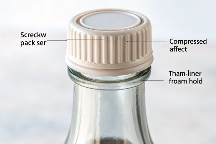 Close-up screw cap liner seal on glass bottle neck showing compression and closure fit