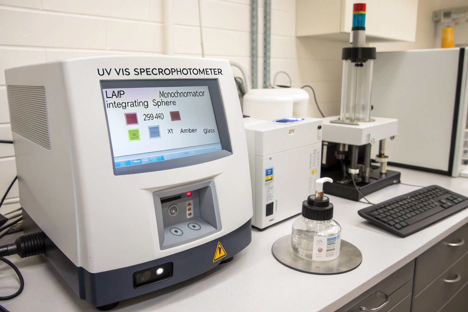 UV VIS spectrophotometer equipment configured for amber glass color measurement