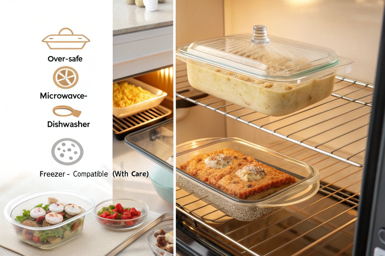 Oven microwave freezer safe borosilicate glass food containers in use