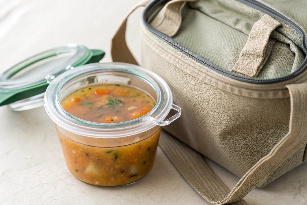 Glass food container packed for lunch