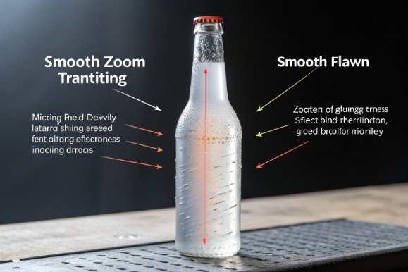 Glass bottle defect diagram highlighting smooth flaws, scuffing, and vertical inspection measurement