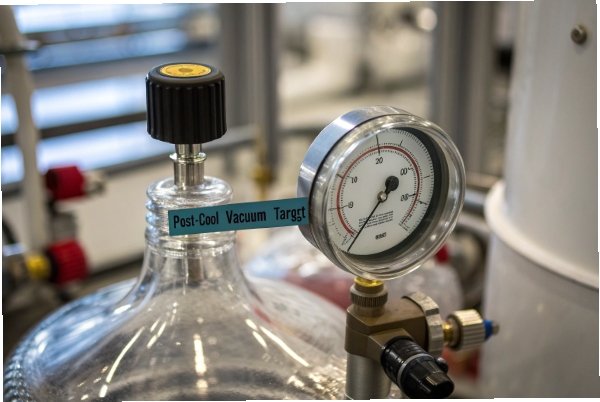 Vacuum gauge on bottle measuring post cool vacuum target for seal integrity