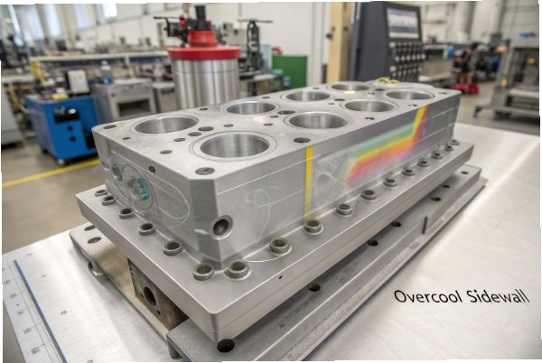 Bottle Mold Overcool Bottle mold block with overcool sidewall area for forming defect analysis