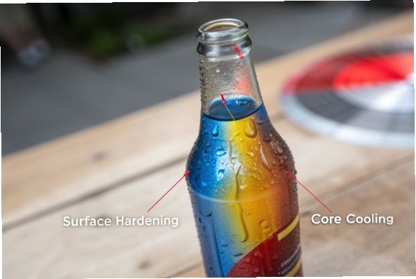 Surface and core cooling, cooling process in a glass bottle