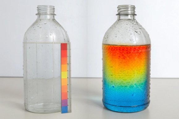 Thermal stress test jars showing heat distribution gradient compared to clear control sample