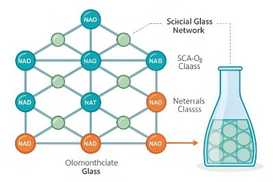 Glass chemistry network diagram showing NaO modifiers in silica glass structure and stability
