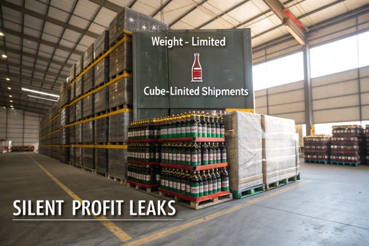 Warehouse pallets of wine bottles showing weight-limited, cube-limited shipments and hidden profit leaks