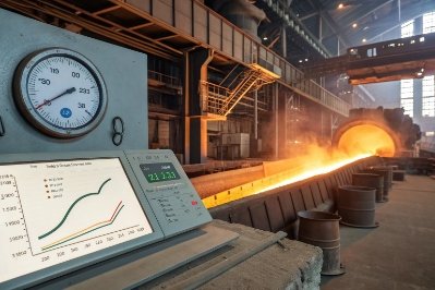 Molten glass forming line with dashboard monitoring temperature and production trends