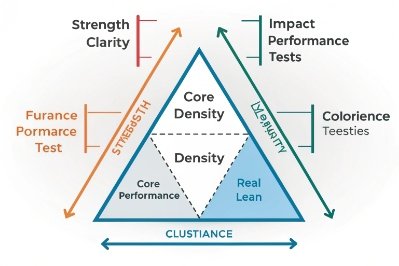Glass performance triangle chart comparing strength clarity density and viscosity tests