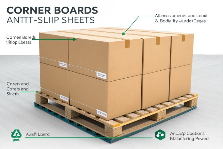 Illustration of pallet corner boards and anti-slip sheets for stable unit loads