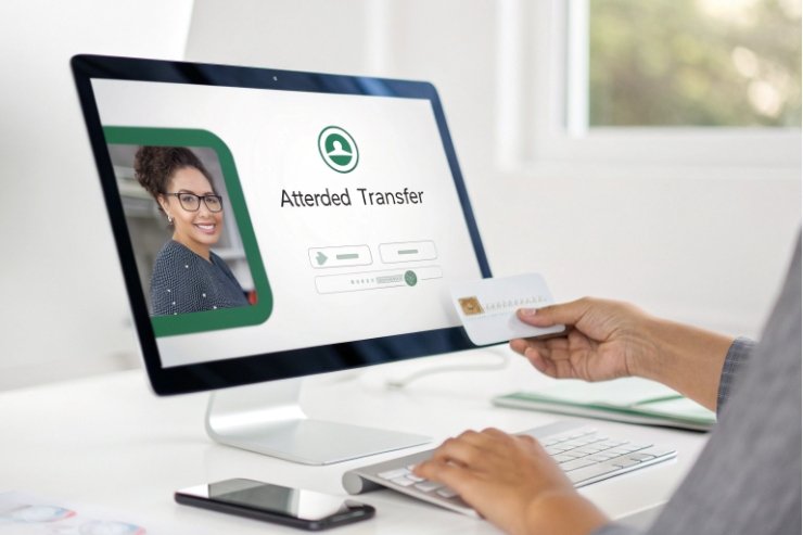 Agent transfer screen with customer photo and credit card
