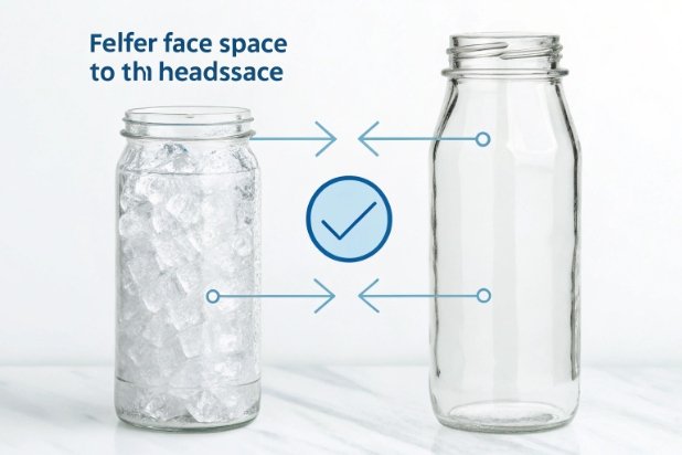 Headspace guidance diagram comparing ice-filled jar and empty glass bottle with check icon