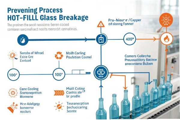 Hot fill glass breakage prevention infographic for thermal shock control process