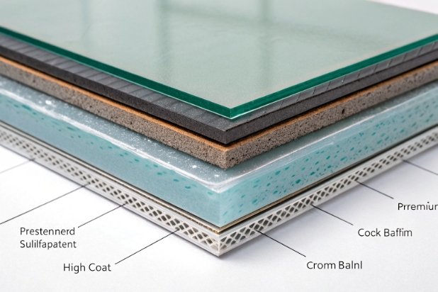 Multilayer coating cross section showing barrier layers and premium surface protection stack