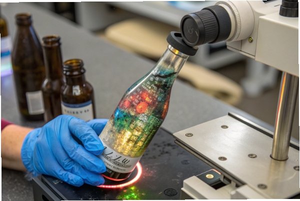 Bottle inspection Quality inspection, checking bottle features under microscope