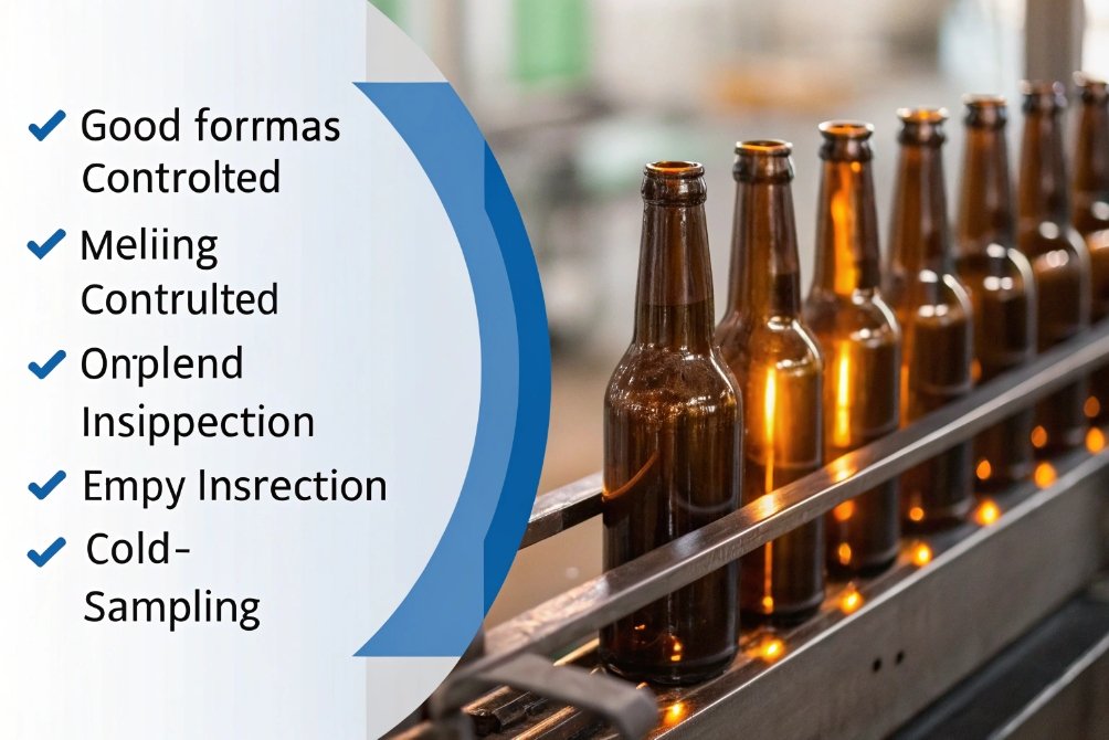 Quality control checklist near glass bottles