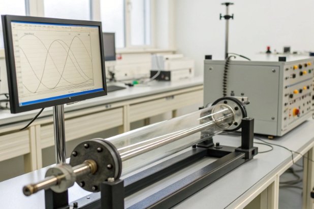Laboratory glass testing apparatus with tube chamber and waveform monitor display