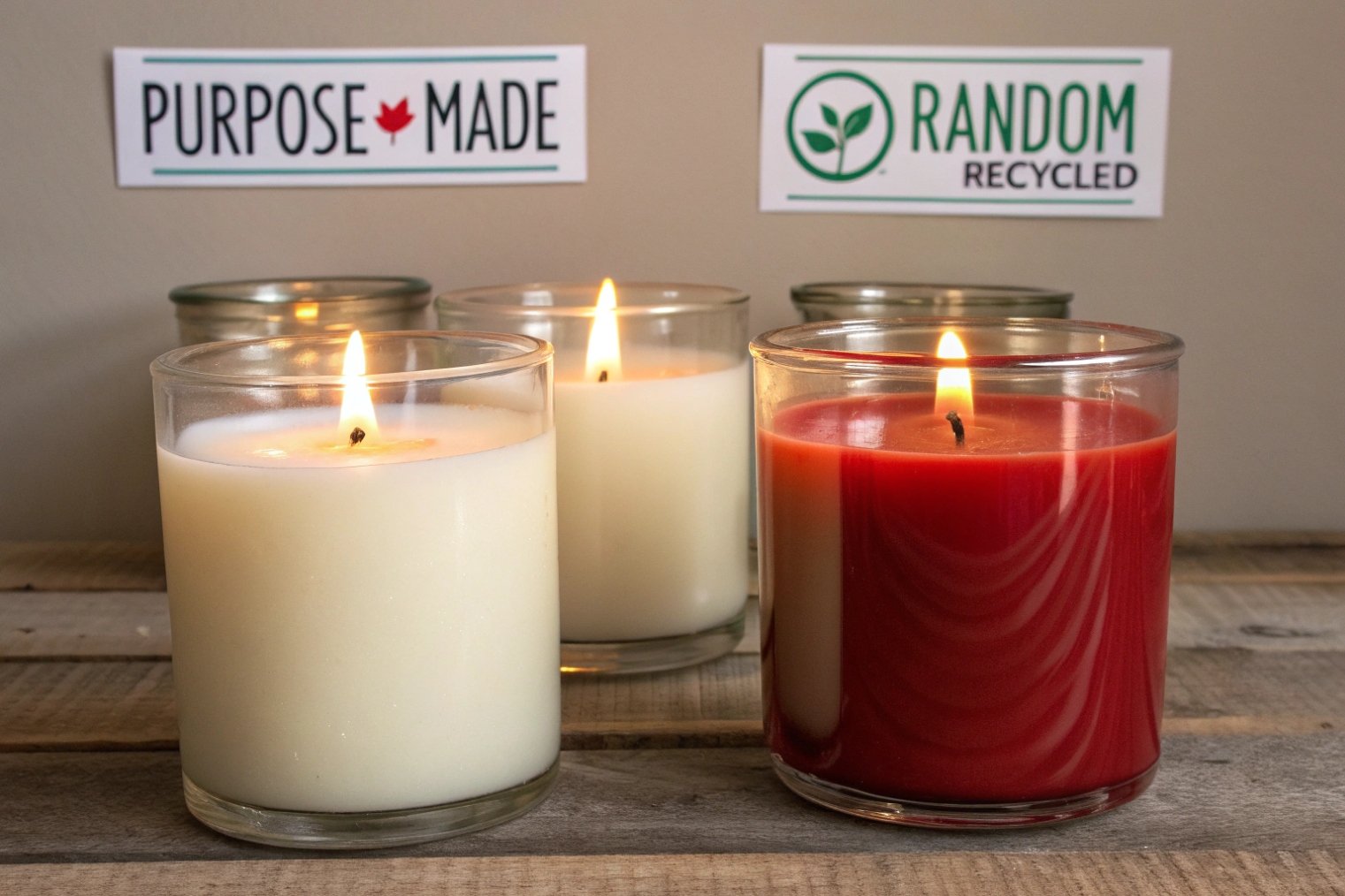 glass container candles comparing purpose made jars and random recycled jars