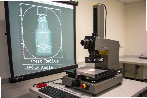Optical measurement system inspecting bottle neck finish radius and lead in angle