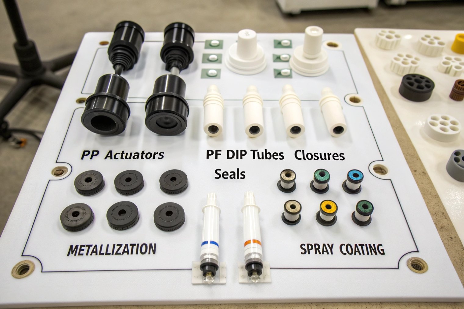 display board of PP actuators dip tubes closures seals for pumps