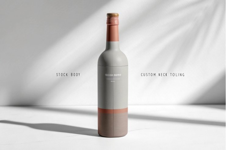 Modern glass bottle mockup with stock body and custom neck tooling concept