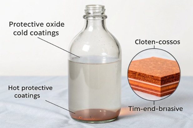 Diagram showing hot and cold protective oxide coatings on glass bottle for durability
