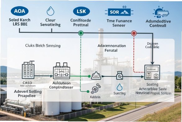 Glass production process diagram showing batch mixing, furnace melting, and emissions control for sustainability.