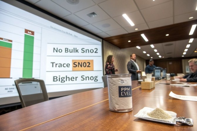 Quality meeting reviews trace SnO2 ppm levels for consistent glass clarity control.