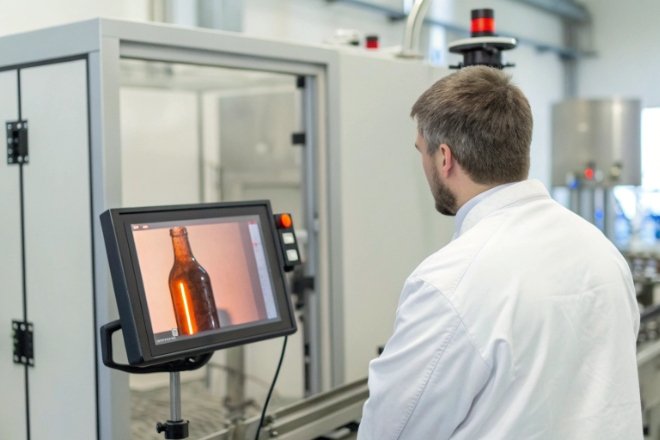 Quality control inspection of a glass bottle