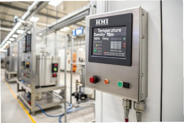 HMI temperature density table panel for process monitoring in production plant