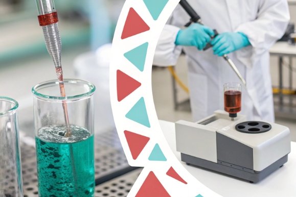 Laboratory testing setup with pipette and instrument for glass packaging material evaluation