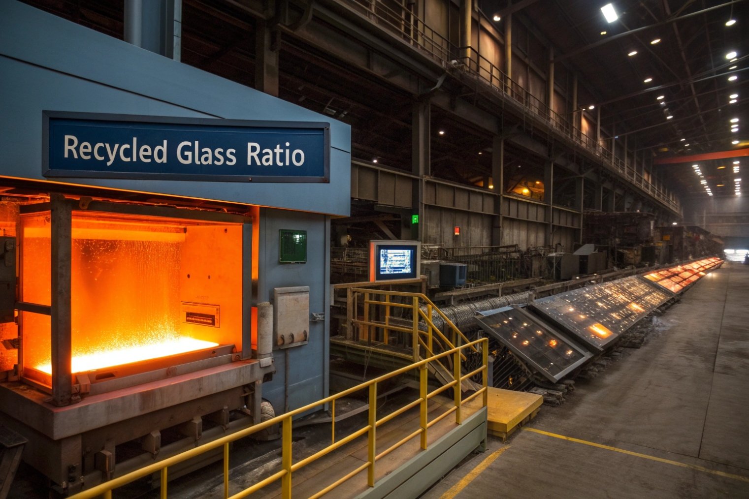 glass furnace monitoring recycled glass ratio in large bottle production plant