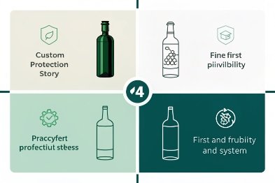 Infographic showing four features of olive oil bottle packaging and protection