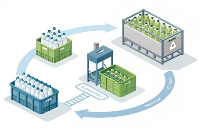 Closed loop bottle recycling process diagram from collection to refill and reuse