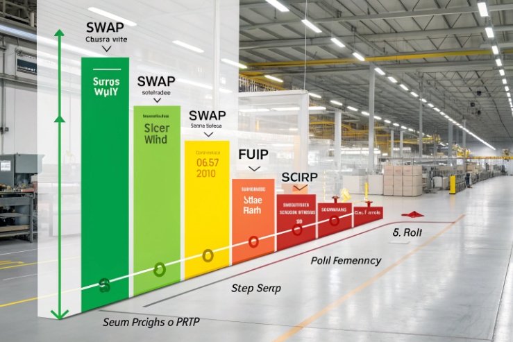Factory floor chart showing swap, scrap, and process performance improvement metrics
