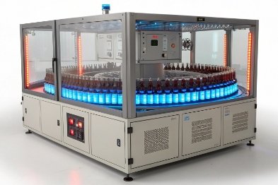 Automated UV exposure carousel machine for bottle photostability and packaging validation