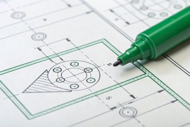 Engineering drawing with green marker indicating bottle finish dimensions for closure design