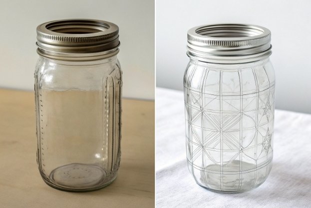 clear glass mason jars with metal lids, plain and embossed designs for canning
