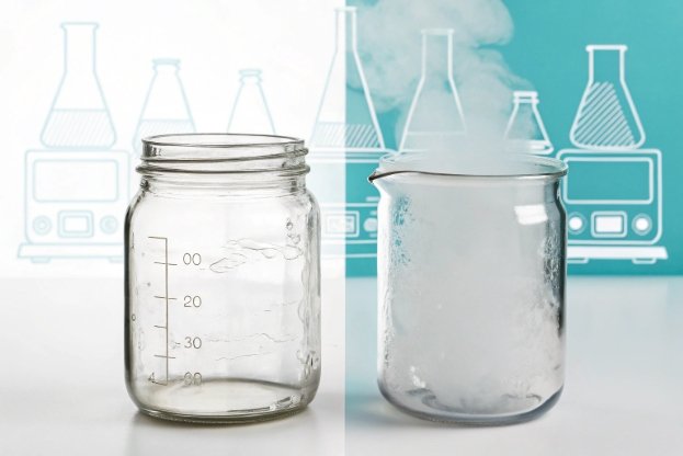 graduated glass jar and steaming laboratory beaker demonstrating different heat resistant glass types