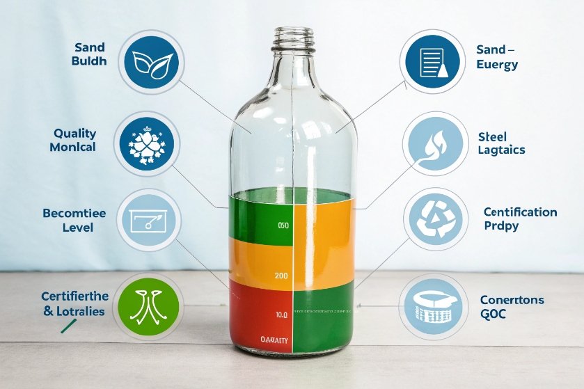 Cracked glass juice bottle frozen in refrigerator with spilled ice cubes around base