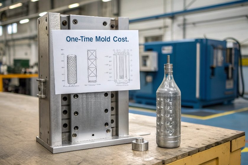 Closeup of capped glass soda bottle neck showing internal pressure and stress points