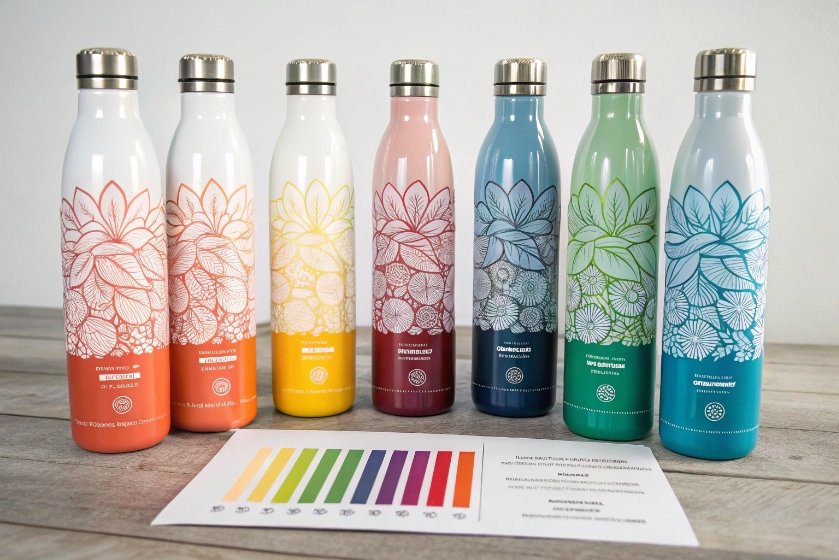 Clear glass lab bottle with blue liquid and marked air space for freezing